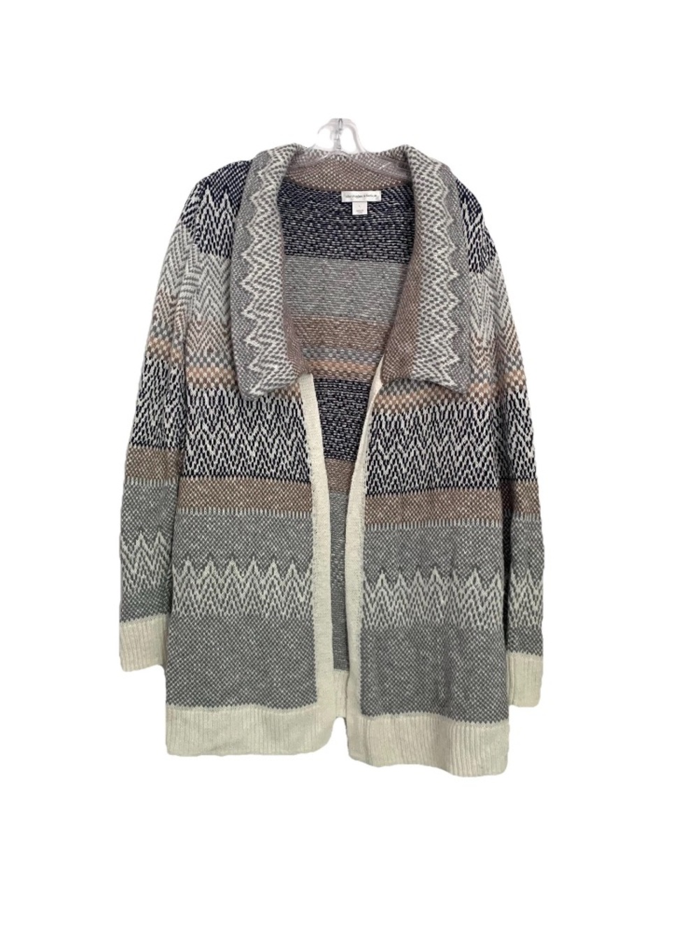 Cozy Blanket Cardigan Open Front Geometric Christopher & Banks L Fall Brown Gray
